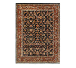 8x10 Navy Persian Mina Khani Pattern Reproduction High KPSI Soft Wool Rug