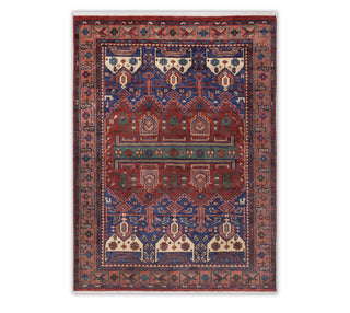 8x10 Red Rust Blue Traditional Persian Style Hand Knotted Soft Wool Rug