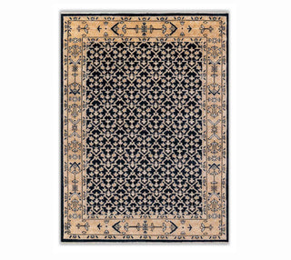 9x12 Navy Beige Gold Hand Knotted Modern Sultanabad Oushak Style Rug-