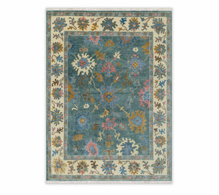 9x12 large area rug teal turkish oushak Handmade Wool Rug for bedroom