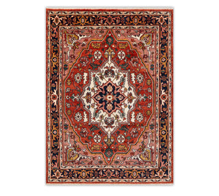 Classic Persian Serapi Handmade Rust Navy Wool Rug For Living Room
