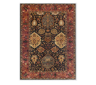 Navy Burgundy Super Fine Weave Persian Tabriz High Density Premium Quality Hand Knotted Soft Wool Rug