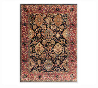 Vintage Persian Look Navy Red Hand Knotted Wool Rug For Living Room