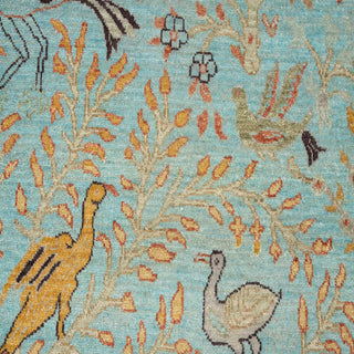5x7 Light Turquoise Birds Peacock Garden Wool Rug
