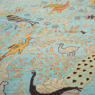 5x7 Light Turquoise Birds Peacock Garden Wool Rug