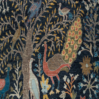 6x9 Navy Birds Peacock Garden Scene Wool Rug