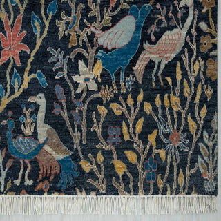 6x9 Navy Birds Peacock Garden Scene Wool Rug