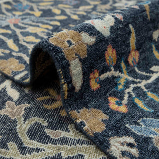 6x9 Navy Birds Peacock Garden Scene Wool Rug
