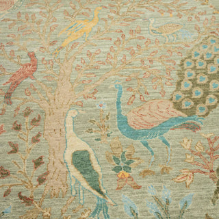 6x9 Muted Sage Vintage Botanical Style Birds Rug