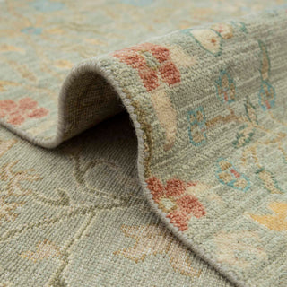 6x9 Muted Sage Vintage Botanical Style Birds Rug