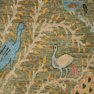 2'6x8 Green Birds Peacock Fine Weave Woolen Rug