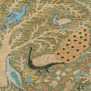 2'6x8 Green Birds Peacock Fine Weave Woolen Rug