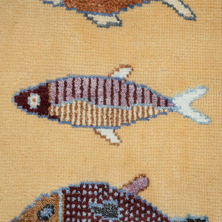 Pisces Playful Fishes Hand Knotted Wool Runner Rug