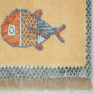 Pisces Playful Fishes Hand Knotted Wool Runner Rug