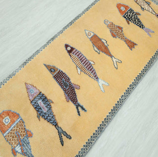 Pisces Playful Fishes Hand Knotted Wool Runner Rug