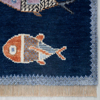 Pisces Navy Fish Motif Soft Woolen Kitchen / Hallway Runner