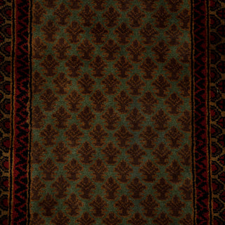 Herati 2'6x12 Olive Hand Knotted Litchi Motifs Runner Rug
