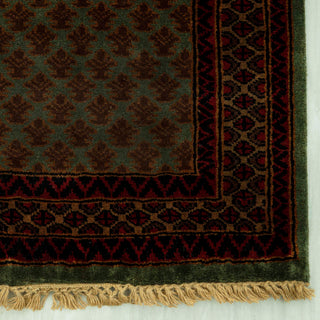 Herati 2'6x12 Olive Hand Knotted Litchi Motifs Runner Rug