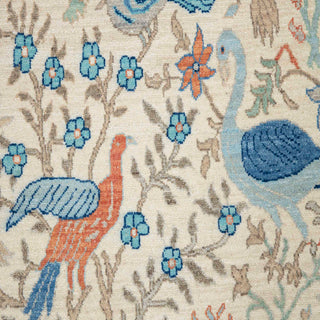 3x5 Ivory Wool Birds Garden Area Rug