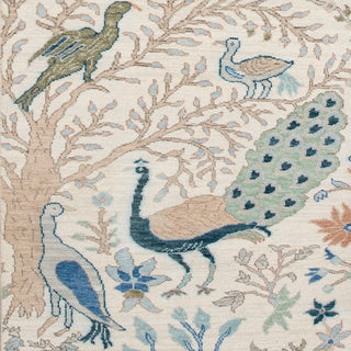 2'6x10 Ivory Paradise Garden Peacock Runner Rug