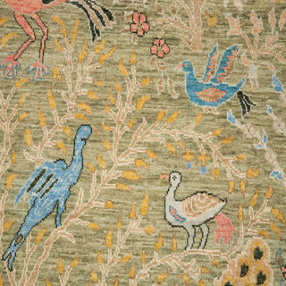 5x7 Green Birds & Garden View Fine Weave Wool Rug