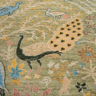 5x7 Green Birds & Garden View Fine Weave Wool Rug