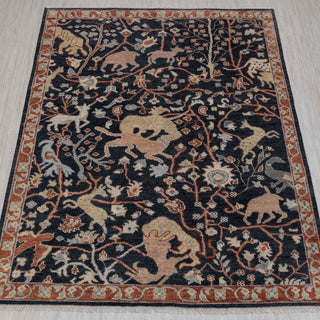 Girnar 8x10 Navy Animal Hunting Scene Woolen Rug