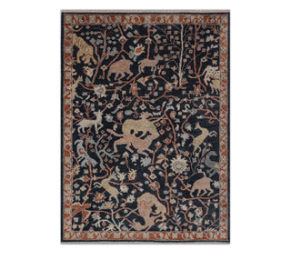 Girnar 8x10 Navy Animal Hunting Scene Woolen Rug