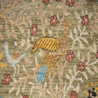 6x9 Green Birds of Paradise Inspired Wool Rug
