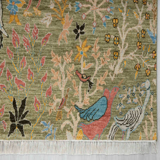 6x9 Green Birds of Paradise Inspired Wool Rug