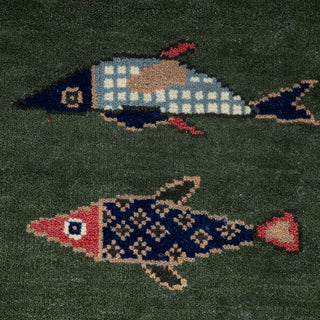 Pisces 5x8 Hand Knotted Fish Motifs Soft Wool Rug