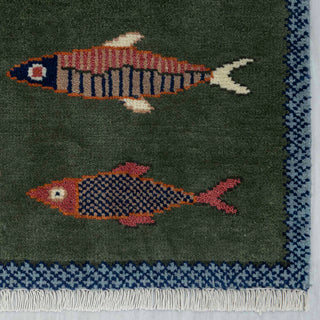 Pisces 5x8 Hand Knotted Fish Motifs Soft Wool Rug