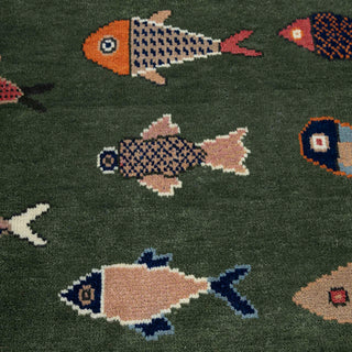 Pisces 5x8 Hand Knotted Fish Motifs Soft Wool Rug