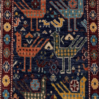 2'6x10 Traditional Caucasian Birds Inspired Wool Rug