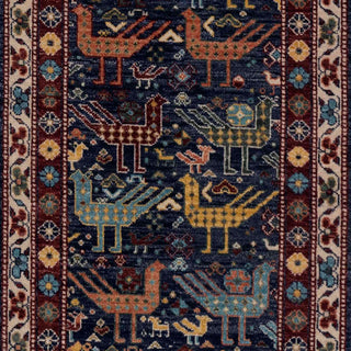2'6x10 Traditional Caucasian Birds Inspired Wool Rug