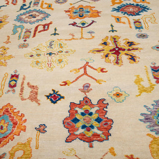 Merrakesh - 10x14 Ivory Bright Colors Soft Wool Living Room Turkish Rug