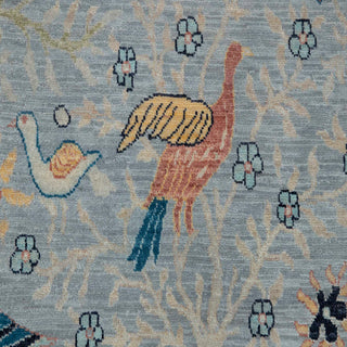 Distressed Gray Birds Peacock Fine Knotted Woolen Rug