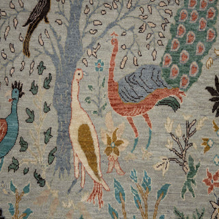 5x7 Hand Knotted Birds Peacock Motifs Wool Rug