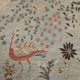 8x10 Soft Look Hand Knotted Birds Peacock Motif Wool Rug
