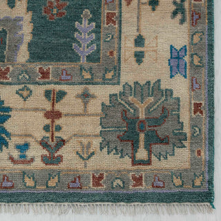 Adam 9x12 Teal Modern Floral Oushak Woolen Rug