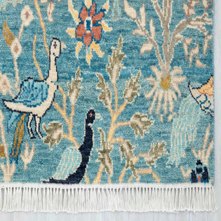 4x6 Blue Traditional Botanical Birds Wool Rug