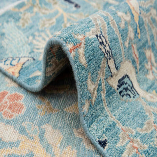 4x6 Blue Traditional Botanical Birds Wool Rug