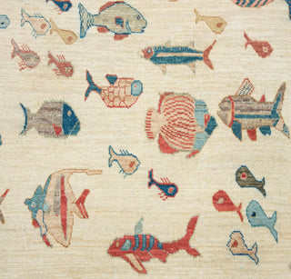 Pisces 8x10 Fine Hand Knotted Fish Motifs Wool Rug