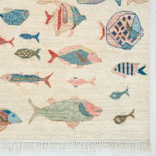 Pisces 8x10 Fine Hand Knotted Fish Motifs Wool Rug