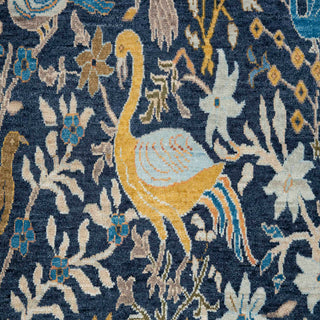 4x6 Navy Traditional Botanical Birds Wool Rug