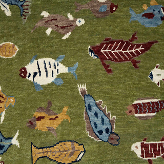 Pisces 8x10 Fish Motif Hand Knotted Wool Rug