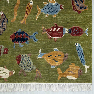 Pisces 8x10 Fish Motif Hand Knotted Wool Rug