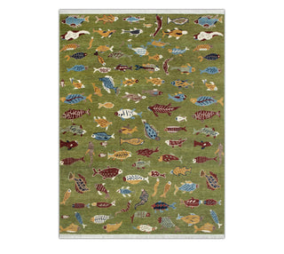 Pisces 8x10 Fish Motif Hand Knotted Wool Rug