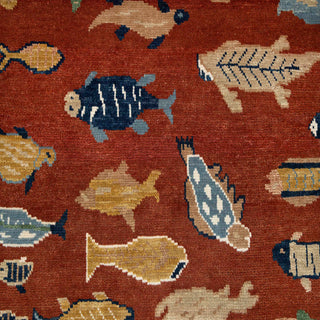 Pisces 8x10 Fish Motif Hand Knotted Wool Rug