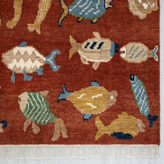 Pisces 8x10 Fish Motif Hand Knotted Wool Rug